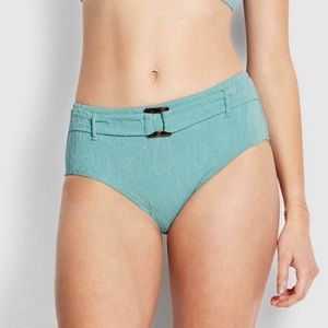 NWOT Seafolly Palm Coast Wide Side Retro Bikini Pants 40605-708 Nile Blue